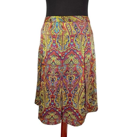 Olivia & Grace Silk Midi Skirt Size 12 Paisley Print Multicolor Lined Boho Chic - Picture 3 of 6